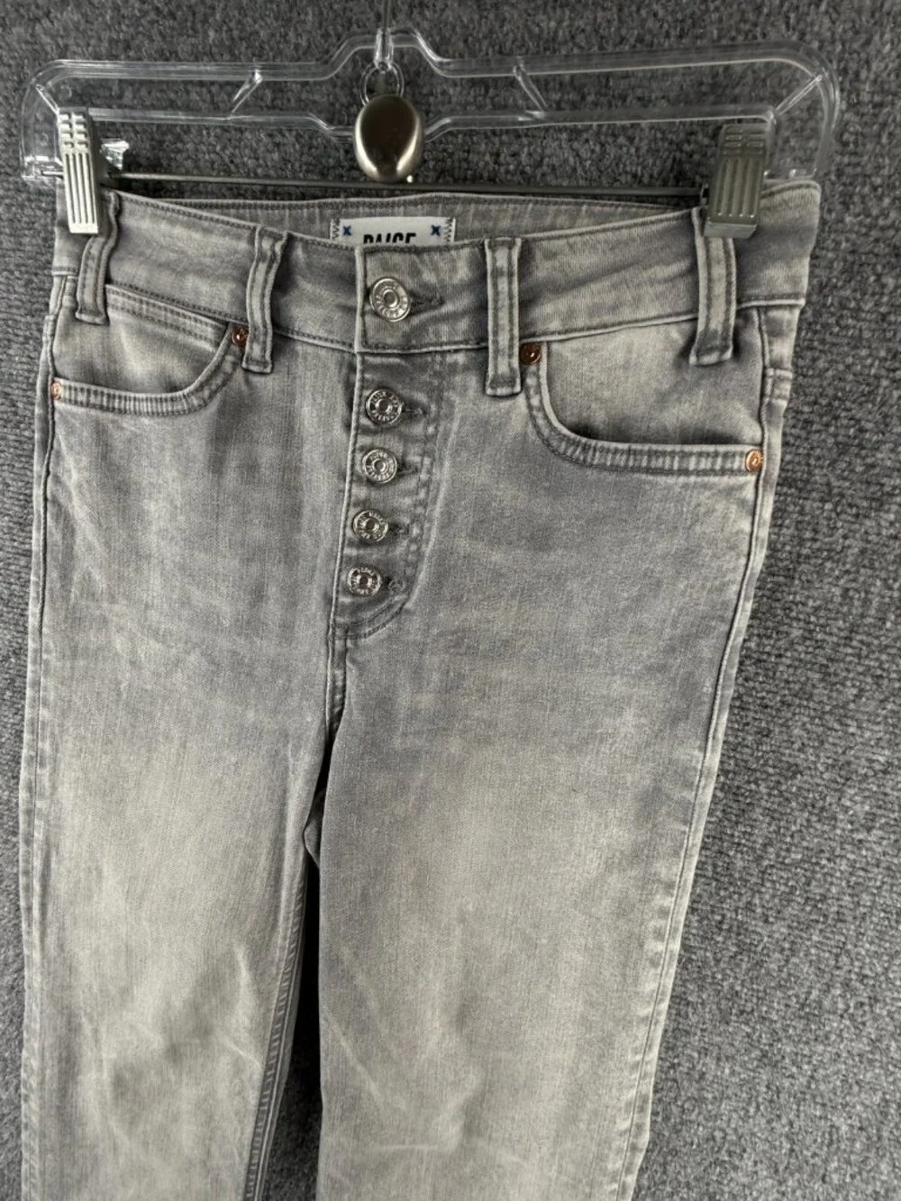 Paige Cindy Crop 24 Denim Gray Jeans Cotton Blend Soft Faded Asphalt ACTL 24X26